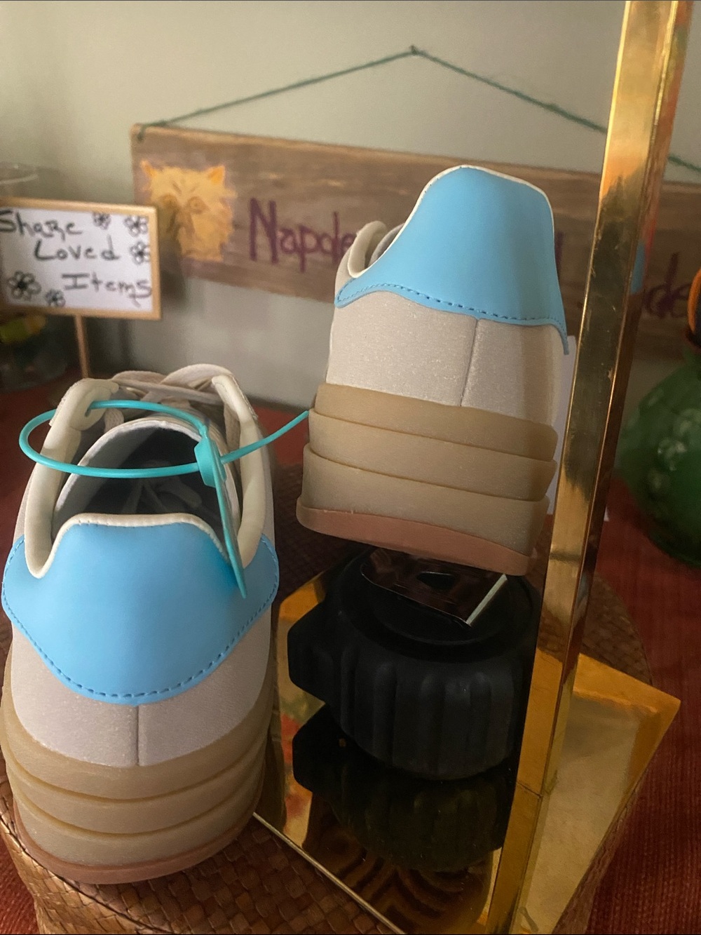 Adidas Bold Wonder Gazelle Beige Suede Sneakers with a Stacked Gum Sole - SZ 8.5 - Picture 5 of 15